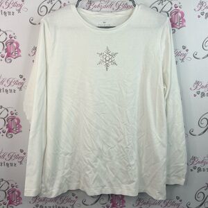 Talbots long sleeve snowflake ❄️ silver grey detail White Cotton Long Sleeve Top